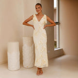 Women's dress: european and american summer 3d embroidered backless crisscross tie-up maxi dress - exquisite floral embroidery banquet gown