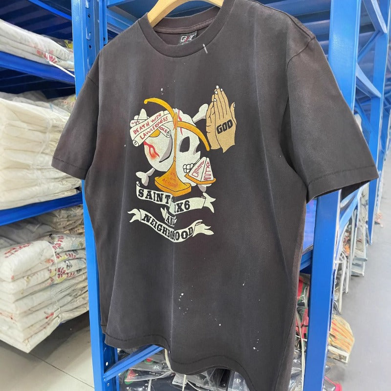 saint m t shirts  s.m cartoon series graphic crewneck pullover short sleeve t-shirt - wholesale