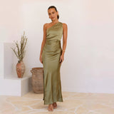 Women's sleeveless solid color sexy bandeau cami slit maxi dress - european & american amazon cross-border fashion