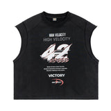 Etai men's clothing american streetwear vintage patchwork distressed tank top - trendy brand casual boxy sleeveless t-shirt
