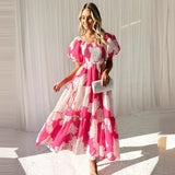 Women's dress - cross-border spring/summer amazon style elegant printed off-the-shoulder puff sleeve fashion european and american dress