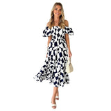 Women's dress: bestselling spring/summer one-shoulder printed puffy sleeve a-line dress for cross-border e-commerce (us/european platforms)