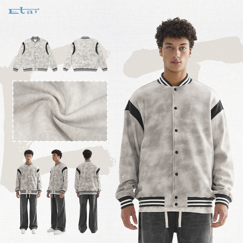 Etai men's apparel high-quality heavyweight distressed baseball jacket - men's casual open front button-up cardigan for autumn and winter
