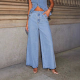 Women's pants: factory direct, cross-border, american-style solid color loose fit fashion long sleeve denim set, european and american style wide leg pants