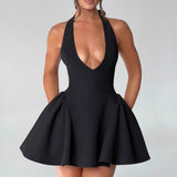 Women's dress - spring/summer european & american style sexy deep v halter neck dress - solid color sleeveless slim fit waist dress - women's skirt