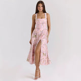Women's dress amazon wholesale summer french sweet & spicy designer print halter neck slim fit slit dress