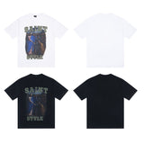 saint m t shirts  s.m oil painting character graphic crew neck short sleeve top