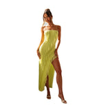 Women's dress: european and american style summer fashion - sexy spaghetti strap, backless, slit, ruffle trim, elegant dress