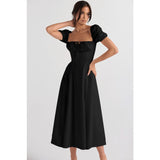 Women's high-waisted summer dress - european & american style - amazon fashion - slimming, elegant, bubble sleeve, tie-waist short sleeve dress