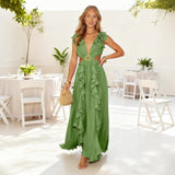 Women's dress: european and american style, cross-border amazon spring collection, elegant printed deep v-neck sexy cutout midi dress