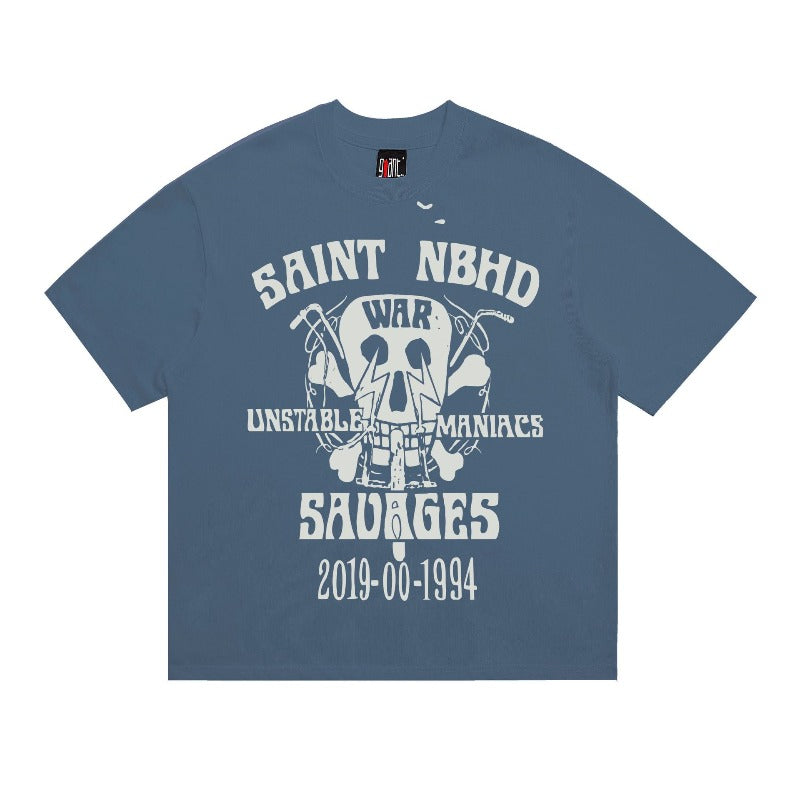 saint m t shirts  s.m vintage print crew neck pullover short sleeve top - wholesale