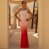 Women's dress - european & american style, amazon cross-border summer export, one-shoulder/off-shoulder evening gown, slimming & figure-flattering, spliced mermaid maxi dress