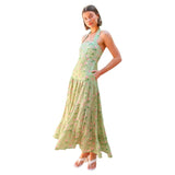 Women's dress: cross-border european and american style, sweet and elegant printed sleeveless halter dress, feminine open-back a-line maxi dress