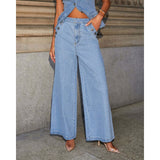 Women's pants: factory direct, cross-border, american-style solid color loose fit fashion long sleeve denim set, european and american style wide leg pants