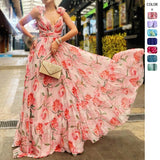 Women's summer cross-border fashion printed back-tie maxi dress - elegant and flowy