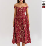 Women's dress - spring/summer european & american style - fashionable, elegant, one-shoulder, backless, slim-fit, waist-cinching, printed dress for women