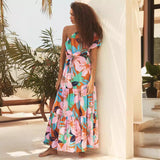 Women's dress - cross-border european & american fashion - amazon spring/summer one-shoulder resort style floral high-end dress - women's skirt