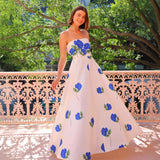 Women's dress: european and american cross-border independent station design, patchwork satin sexy bandeau print high-waisted dress, evening gown