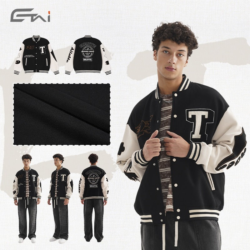 Etai men's american streetwear baseball jacket - premium color block fleece embroidered outerwear