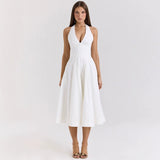 Women's dress: summer amazon hot seller - slim waist, halter neck, structured, backless, drawstring tie, bandeau, spaghetti strap dress