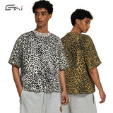 Street casuallooseshortleopard printprinting short-sleeved t-shirtmensummermen's round neck trendy brand t-shirt