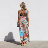 Women's dress - european & american cross-border e-commerce, aliexpress, independent website - sexy spaghetti strap, graffiti linen print, maxi swing dress for women