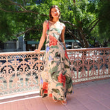 Women's dress - amazon summer european & american cross-border french retro long dress - printed camisole slimming dress for women