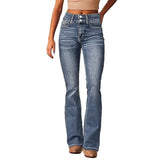 Women's spring amazon fashion retro stretch denim pants - ladies' washed flared jeans
