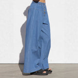 Women's pants: amazon independent store, european and american spring/summer lightweight elastic waist denim trousers, drapey vintage wide-leg jeans