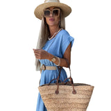 Women's dress - european & american cross-border fashion: spring/summer slim-fit, minimalist round neck, solid color dress (belt not included)