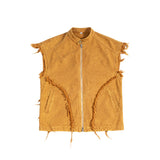 Etai men's clothing | distressed patchwork american retro heavyweight cotton vest - stand collar, frayed edges, washed finish