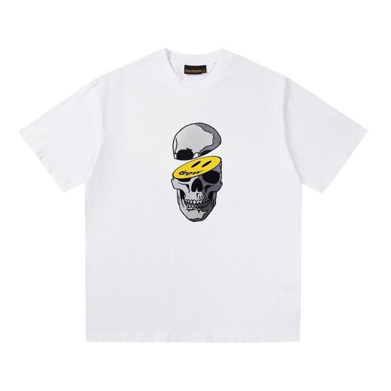 Drew house t-shirt - spring/summer d@ew skull smiley face graphic crew neck pullover short sleeve - wholesale