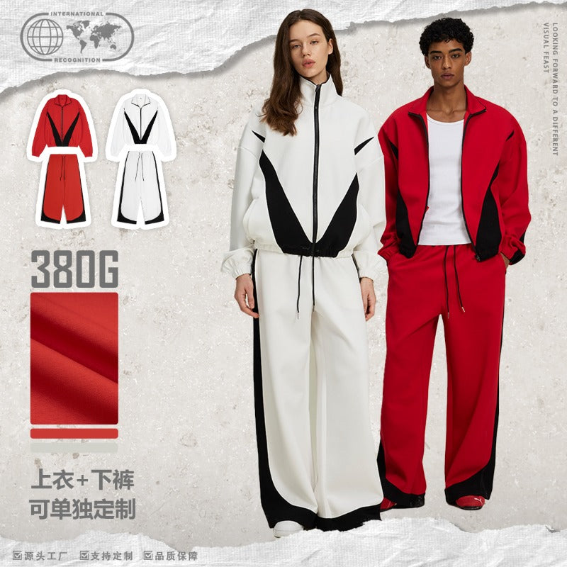 Etai men's clothing | trendy color block oversized tracksuit set - men's casual high neck jacket & wide leg pants - spring/autumn outfit