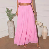 Women's spring european and american style sexy hollow-out pleated halter top and fashionable elegant midi skirt set