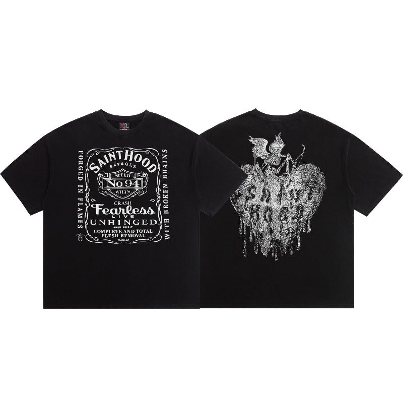 saint m t shirts  s.m skull heart graphic crew neck pullover short sleeve t-shirt - wholesale