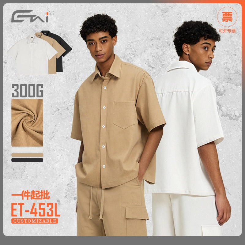 Men's boxy fit short sleeve workwear style shirt - summer casual heavyweight men's shirt