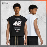 Etai men's clothing american streetwear vintage patchwork distressed tank top - trendy brand casual boxy sleeveless t-shirt