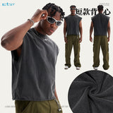 Personalizedretro washed short tank top% cotton plaidcasual tank top square version sleeveless men t-shirt