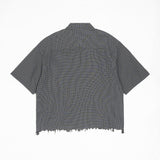 Etai men's fashionable brand fine grids pattern damaged hem shirt short sleeve men's summer thin men's casual boxy shirt