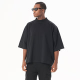 Men's fashionable brand small neck heavy cotton t-shirt men's american street loose plus size boxy short wide men's short sleeve