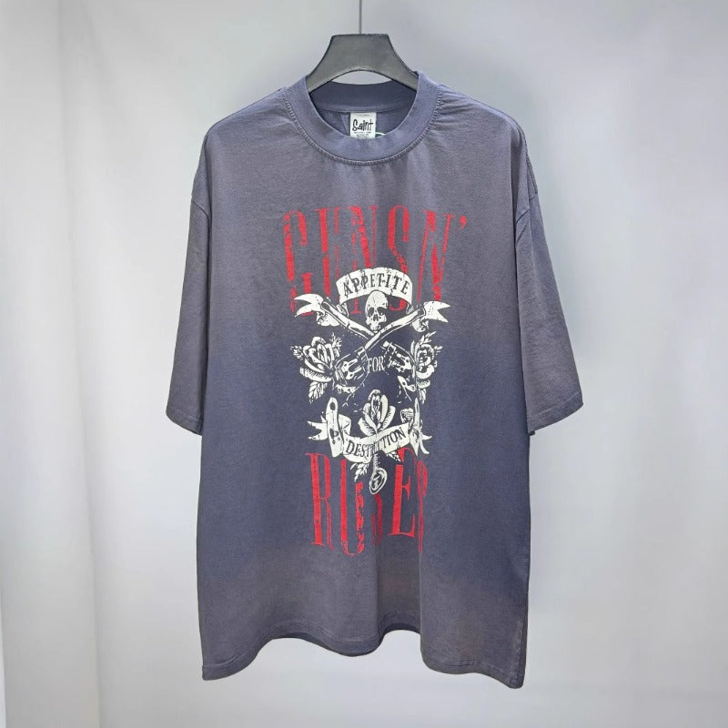 saint m t shirts  s.m. guns n' roses harley graphic crew neck short sleeve t-shirt - wholesale