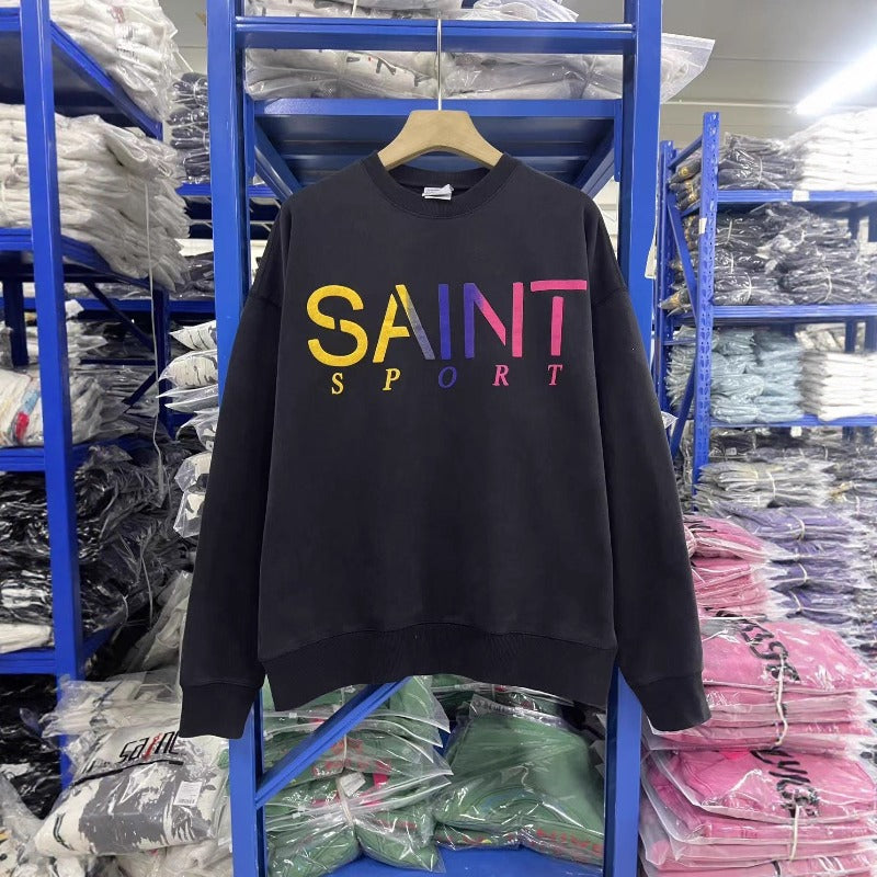 Saint m hoodie - autumn/winter s.m rainbow letter print crewneck pullover sweatshirt - wholesale