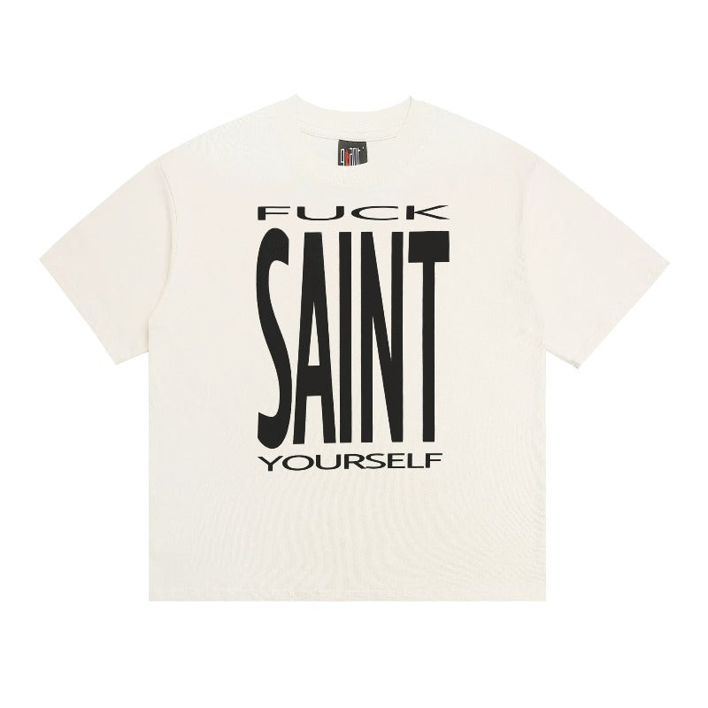 saint m t shirts  s.m letter print crew neck pullover short sleeve top - wholesale