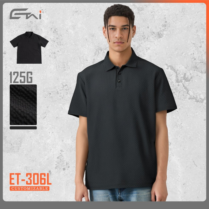 Etai men's lightweight breathable textured polo shirt - relaxed fit, short sleeve, premium style, fashionable light business woven t-shirt