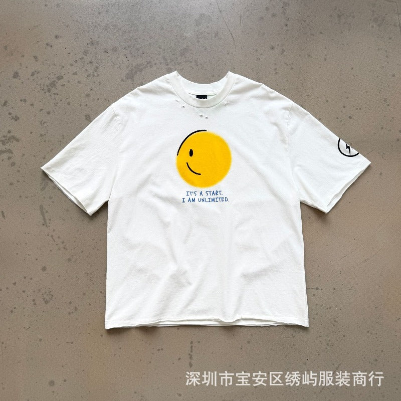 saint m t shirts  s.m daisy smiley face graphic crew neck short sleeve tee