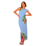 Women's dress - european & american style summer aliexpress foreign trade women's sexy round neck floral print slim fit maxi dress