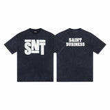 saint m t shirts  s.m. foamed letter graphic crew neck short sleeve tee