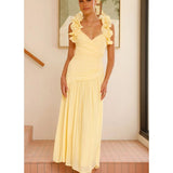 Women's dress - european & american style summer dress, elegant asymmetrical v-neck maxi dress, sexy slit, ruched backless dress