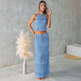 Women's sleeveless chiffon two-piece set: european & american style, spring/summer, elastic waist, loose fit, ins-inspired vacation dress set