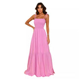 Women's dress: european and american style, solid color, high-waisted, slimming, elegant, vintage-inspired, spaghetti strap, maxi length, dress, light luxury